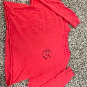 Red loose long sleeve crop top